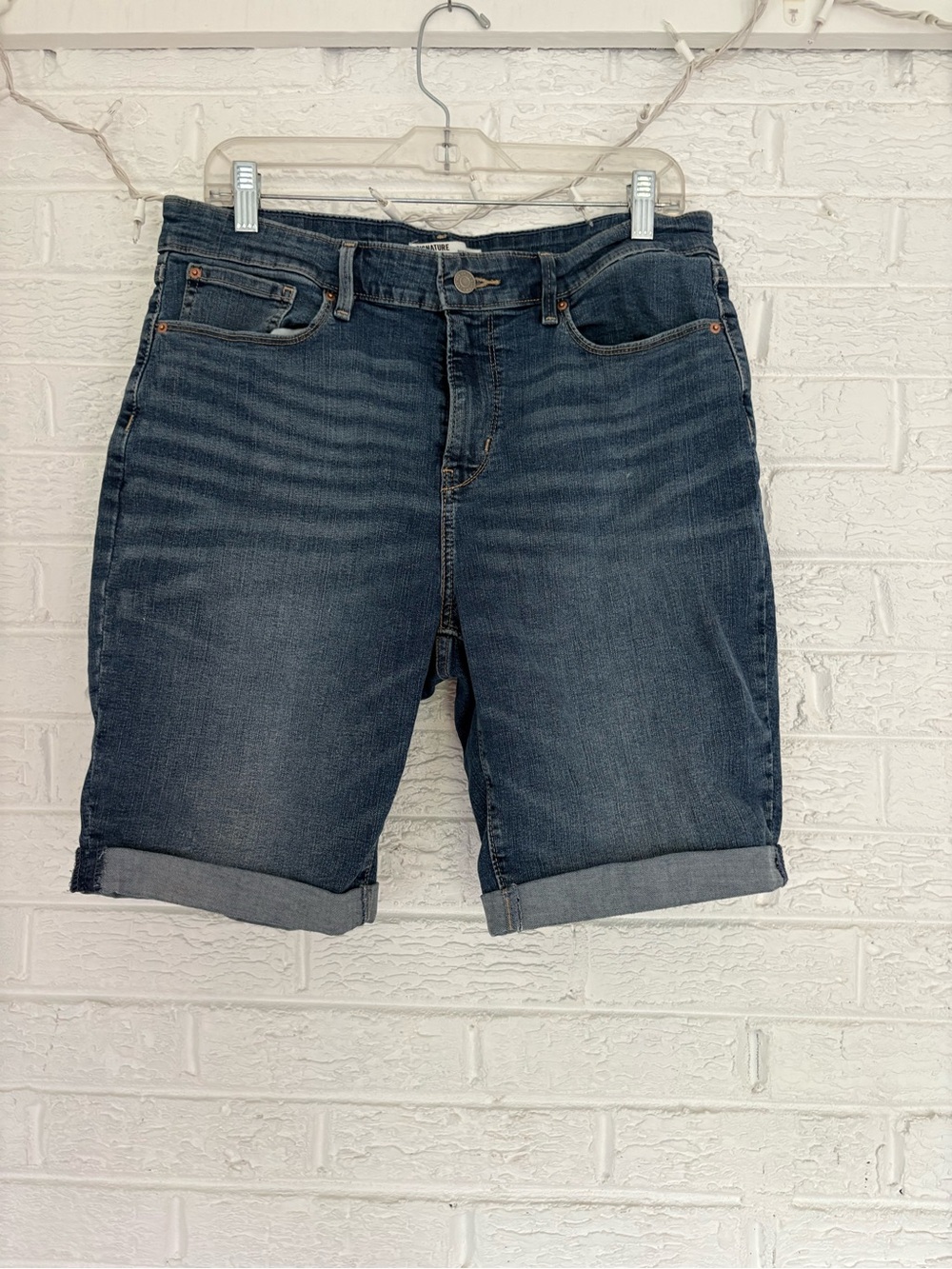 Women's Dark Indigo Denim Bermuda Shorts - Classic Roll Cuff